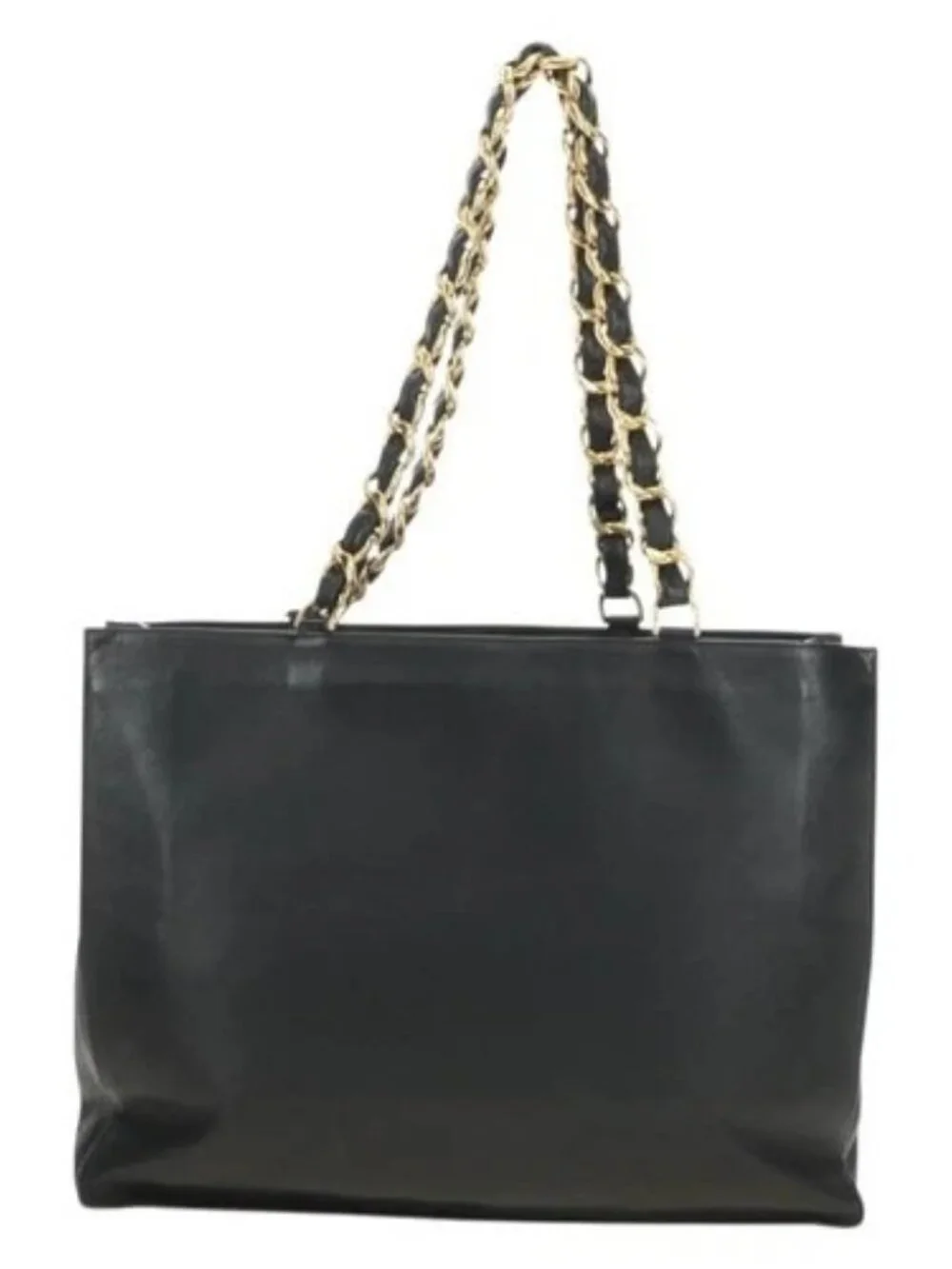 CHANEL Chain Tote Bag Leather Black Gold CC Auth 180487SAV